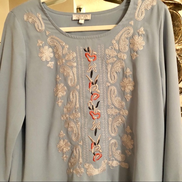 Boho Embroidered blue swing Top - Picture 3 of 6